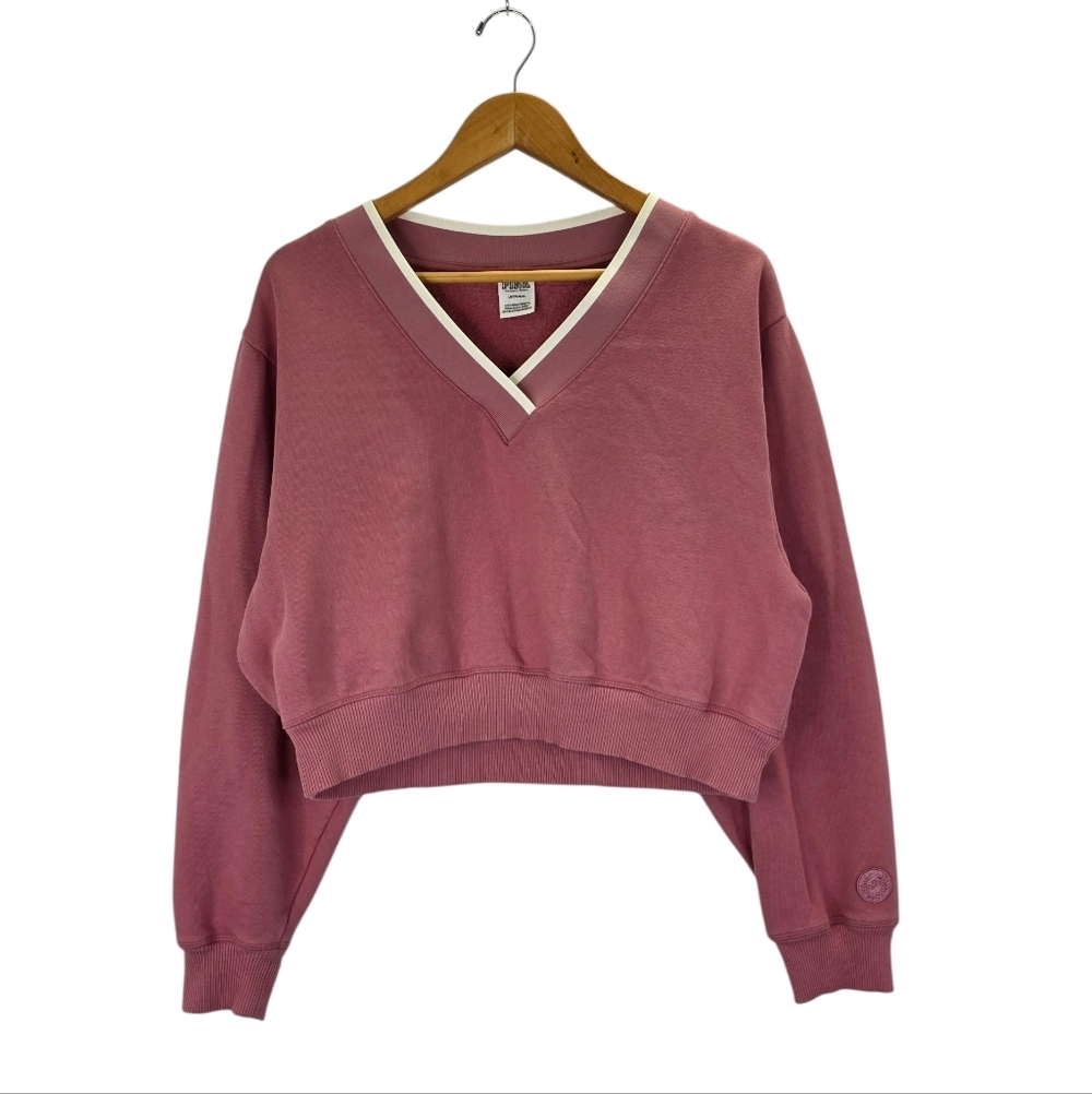 Victoria's Secret PINK Long Sleeve Deep V-Neck Crop Sweatshirt Canyon Rose Large